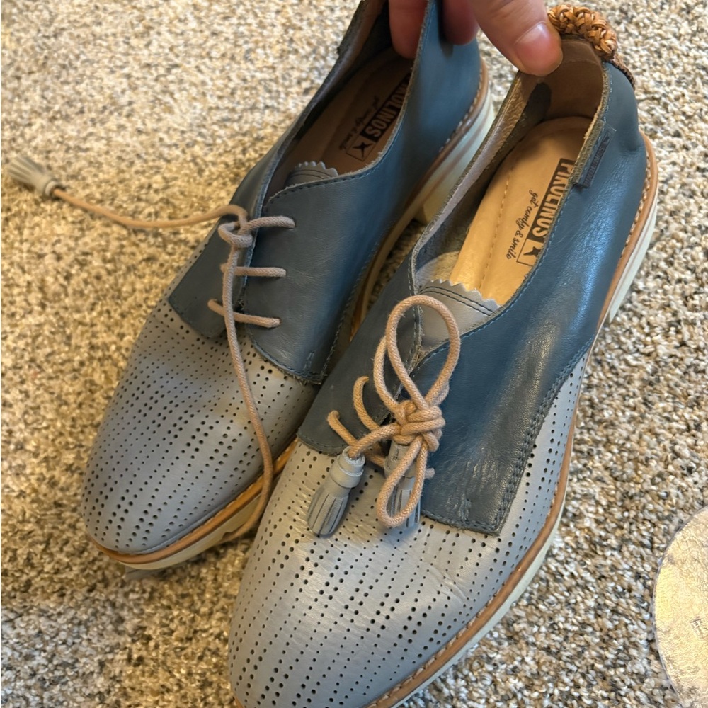 Pikolinos Blue and Gray Leather Lace-Up Shoes